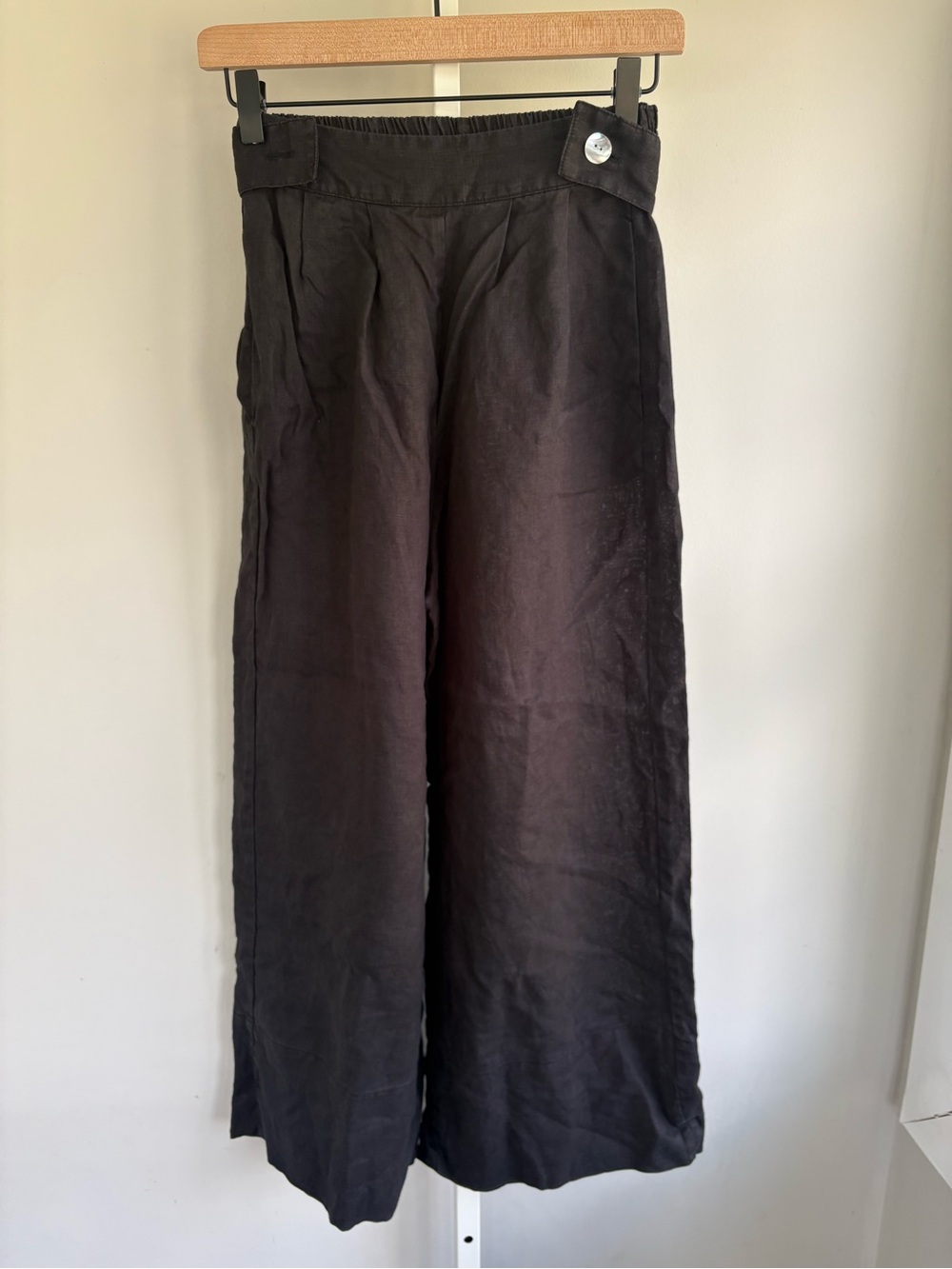 We The Free Linen Wide Leg Pants Black Pull On Button Tab XS
